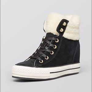 Converse Black Lace Up High Top Wedge Sneakers